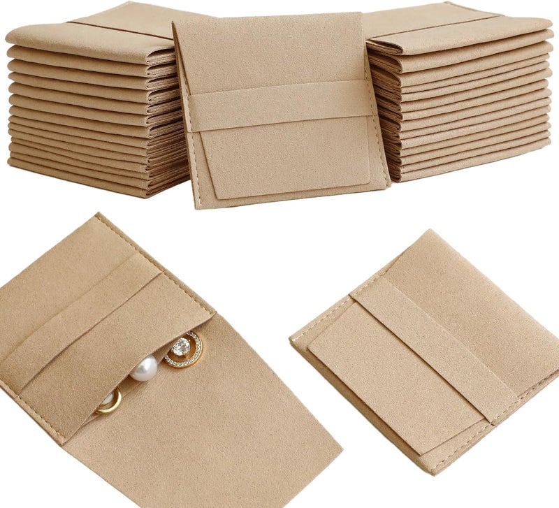 Handmade 40pcs Sand Microfiber Jewelry Pouch 8 x 8cm Jewelry Packaging Bag Luxury Gift Fixed Strap Envelope Style Packaging Small Jewelry Gift Bags for Earrings Necklaces Bracelet Ring - Image 1